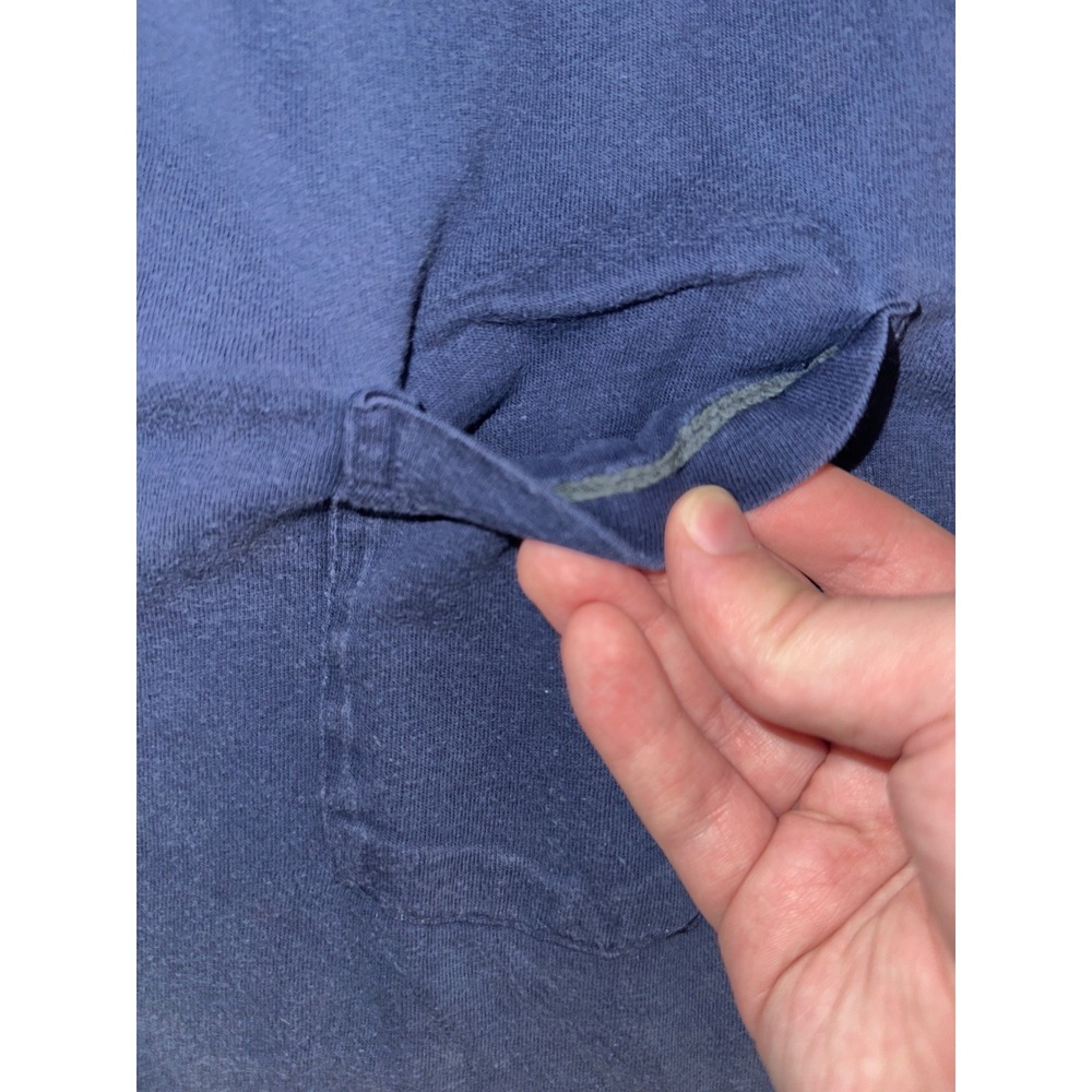Vintage Navy Selvedge Pocket T-Shirt 100% Cotton Crew Neck XL Faded Workwear - Picture 2 of 3